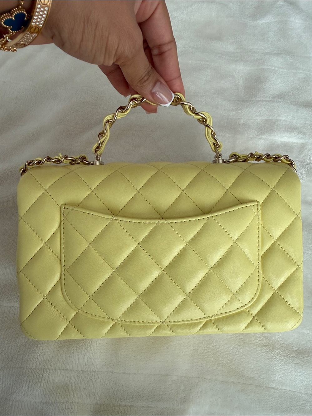 CHANEL Quilted Top-Handle Shoulder Bag in Pale Yellow - Picture 5 of 9